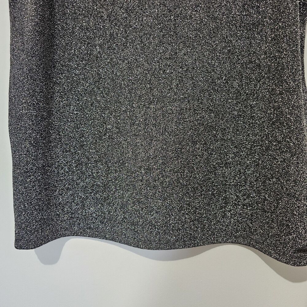 Calvin Klein - Blouse Metallic Knit Cap Sleeve Mock Neck - Size L - Black Silver - Picture 6 of 9